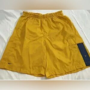 Vintage Nike Mens size L Swoosh Lined Nylon Shorts Yellow Swim Trunks Nautical